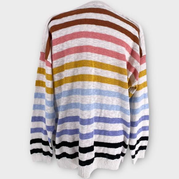 Talbots Slub Cotton Bateau Rainbow Stripe Pullover Sweater w/ Button Detail XL - Picture 3 of 9